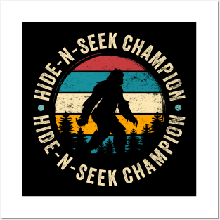 Hide and Seek Champion: Funny Vintage-Inspired Bigfoot Silhouette Posters and Art